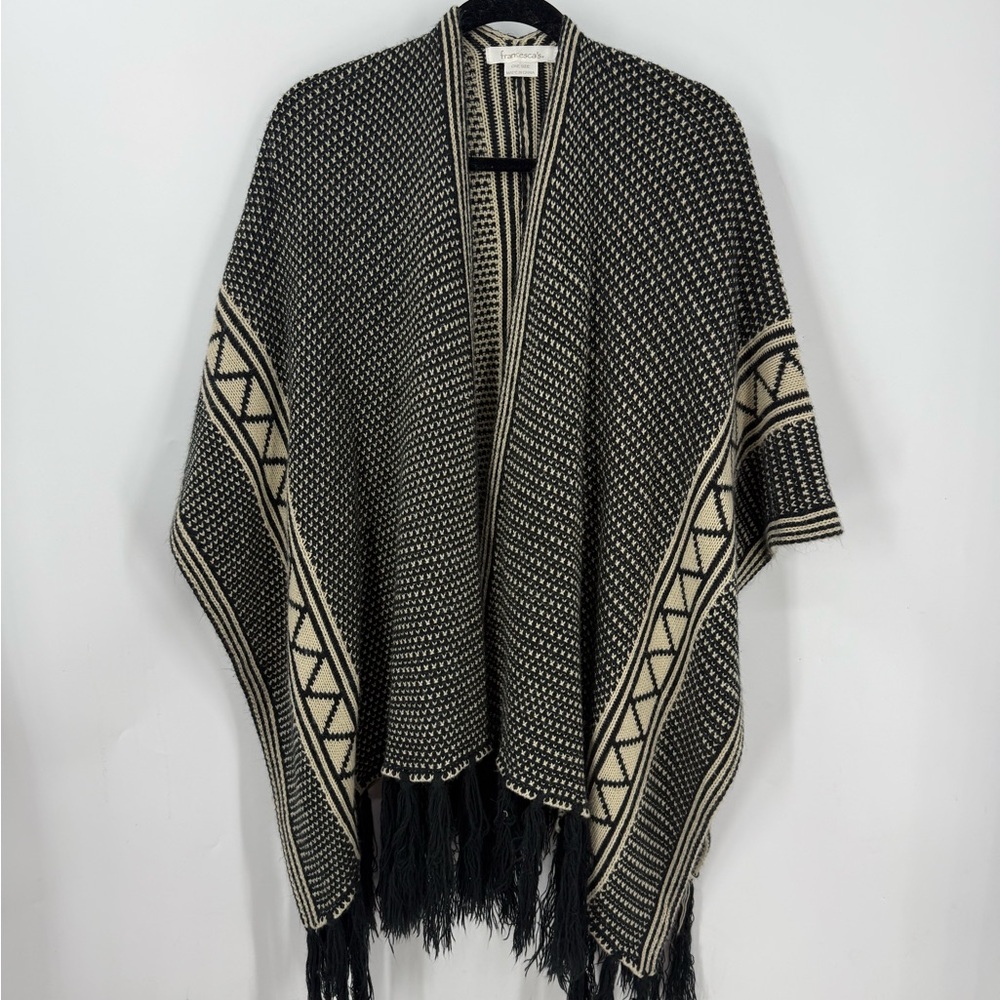 Francesca's Black and Cream Knit Poncho